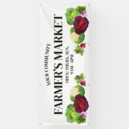 水彩野菜カスタム農家市場旗 横断幕 (縦)