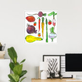 水彩野菜ニンジンBeetsアスパラガス ポスター (ホームオフィス)