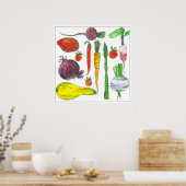 水彩野菜ニンジンBeetsアスパラガス ポスター (キッチン)