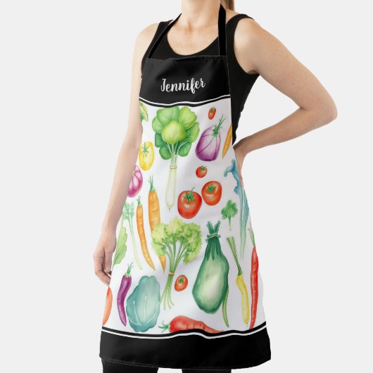 水彩野菜パターンモノグラム名 エプロン (インサイチュ)