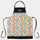 水彩野菜パターンモノグラム名 エプロン (正面)