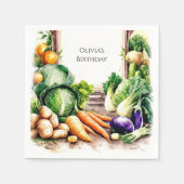 水彩野菜農家市場誕生日 スタンダードカクテルナプキン (正面)