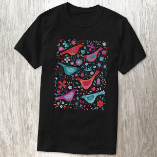 水彩野鳥の庭のボホTシャツ Tシャツ