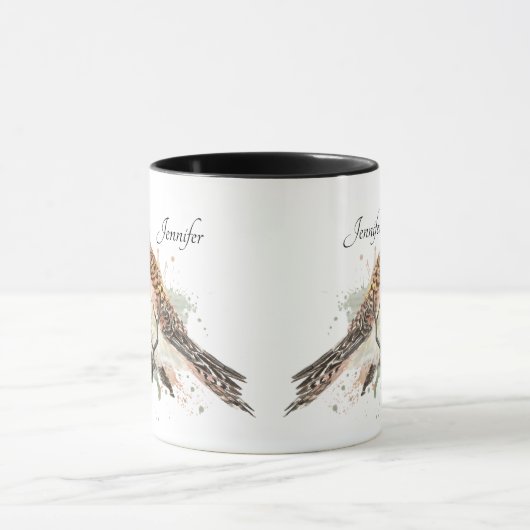 水彩野鳥観察ケストレルカップル名前をカスタムする マグカップ (中央)