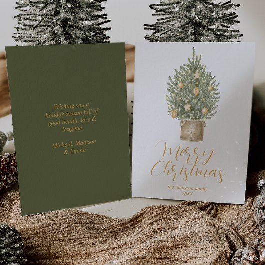 水彩金ゴールドお洒落ツリーメリークリスマス シーズンカード