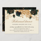 水彩金ゴールドとグリーンバラリハーサルディナー 招待状 (正面/裏面)