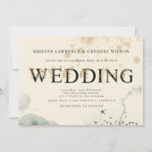 水彩金ゴールドとグリーンバラ結婚式招待状 招待状 (正面)