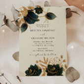 水彩金ゴールドとグリーンバラ結婚式招待状 招待状