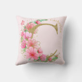 水彩金ゴールドとフローラモノグラム文字C クッション (裏面)