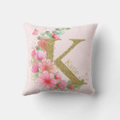 水彩金ゴールドとフローラモノグラム文字K クッション (裏面)