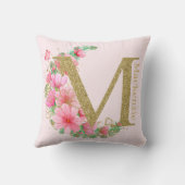 水彩金ゴールドとフローラモノグラム文字M クッション (裏面)