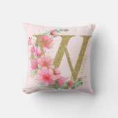 水彩金ゴールドとフローラモノグラム文字W クッション (正面)