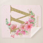 水彩金ゴールドとフローラモノグラム文字W シェルパブランケット (正面(横))