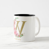 水彩金ゴールドとフローラモノグラム文字W ツートーンマグカップ (正面右)