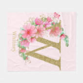 水彩金ゴールドとフローラモノグラム文字W フリースブランケット (正面(横))