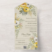 水彩金ゴールドとベージュフローラ(QRコード付き) オールインワン招待状 (内側)