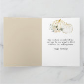 水彩金ゴールドとホワイトフローラカボチャ誕生日 カード (内部)