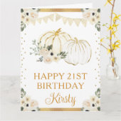 水彩金ゴールドとホワイトフローラカボチャ誕生日 カード (黄色い花)