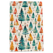 水彩金ゴールドと緑のクリスマスツリー ミディアムペーパーバッグ (正面)