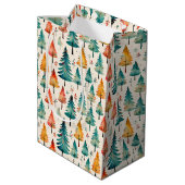 水彩金ゴールドと緑のクリスマスツリー ミディアムペーパーバッグ (裏面アングル)