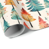 水彩金ゴールドと緑のクリスマスツリー ラッピングペーパー (ロールコーナー)