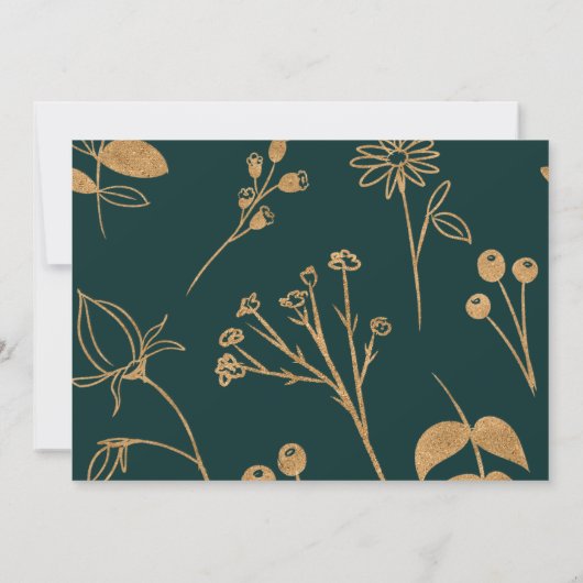 水彩金ゴールドと緑のバラが日付を保存 招待状 (裏面)