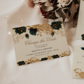 水彩金ゴールドと緑のバラで日付を変更 招待状