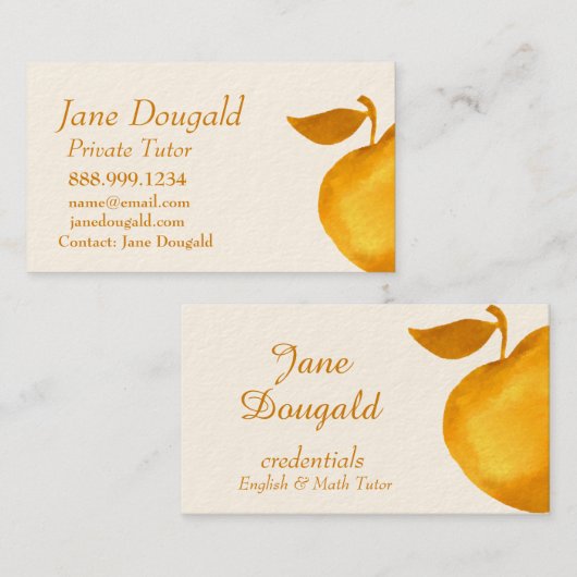 水彩金ゴールドアップル先生、インストラクター家庭教師 名刺 (正面/裏面)