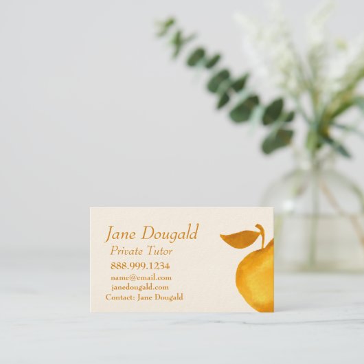 水彩金ゴールドアップル先生、インストラクター家庭教師 名刺 (スタンド正面)