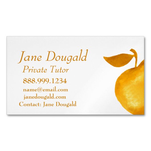 水彩金ゴールドアップル先生、インストラクター家庭教師Bu マグネット名刺 (正面)