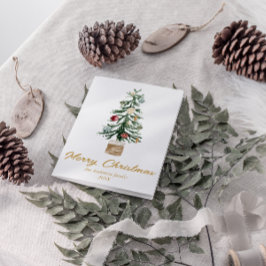 水彩金ゴールドオーナメントツリーメリークリスマス シーズンカード