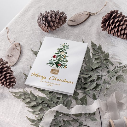 水彩金ゴールドオーナメントツリーメリークリスマス シーズンカード