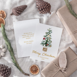 水彩金ゴールドオーナメントツリーメリークリスマス シーズンカード