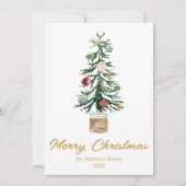 水彩金ゴールドオーナメントツリーメリークリスマス シーズンカード (正面)