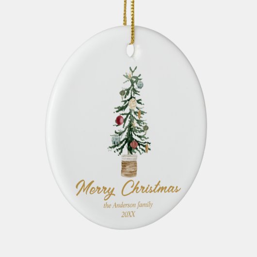 水彩金ゴールドオーナメントツリーメリークリスマス セラミックオーナメント (右)
