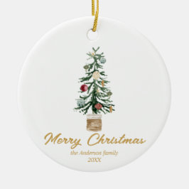 水彩金ゴールドオーナメントツリーメリークリスマス セラミックオーナメント