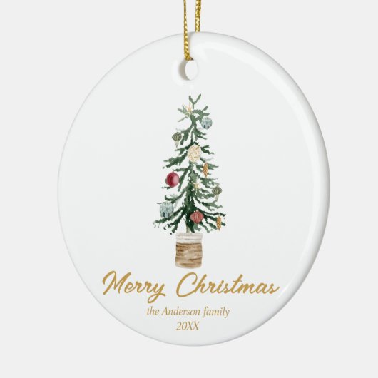 水彩金ゴールドオーナメントツリーメリークリスマス セラミックオーナメント (左)