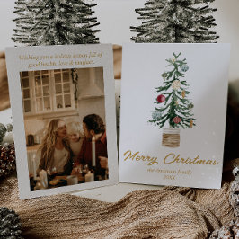 水彩金ゴールドオーナメントツリー写真クリスマス シーズンカード