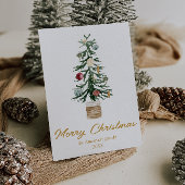 水彩金ゴールドオーナメントツリー写真クリスマス シーズンカード