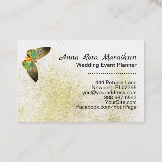 *~*水彩金ゴールドギルドバタフライ金ゴールドグリッター 名刺 (裏面)