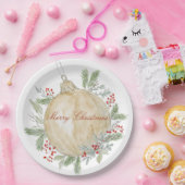 水彩金ゴールドクリスマスオーナメント ペーパープレート (パーティー)