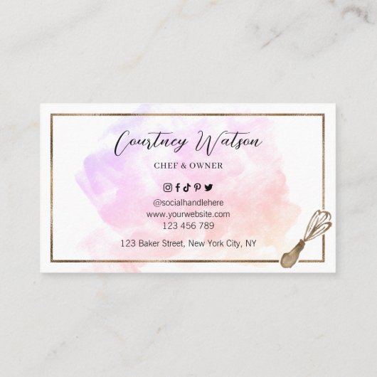 水彩金ゴールドグリッターウィスクベーカリーシェフカテラー 名刺 (裏面)