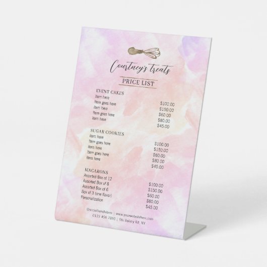 水彩金ゴールドグリッターウィスクベーカリー価格表 台座サイン (正面)