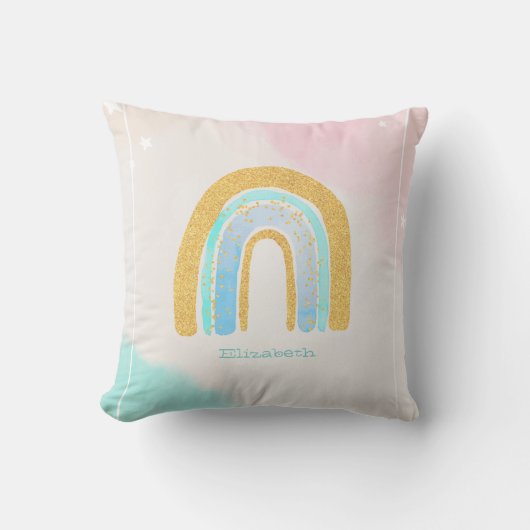 水彩金ゴールドグリッターレインボー クッション (正面)