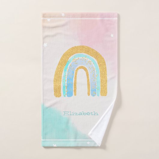 水彩金ゴールドグリッターレインボー バスタオルセット (ハンドタオル)