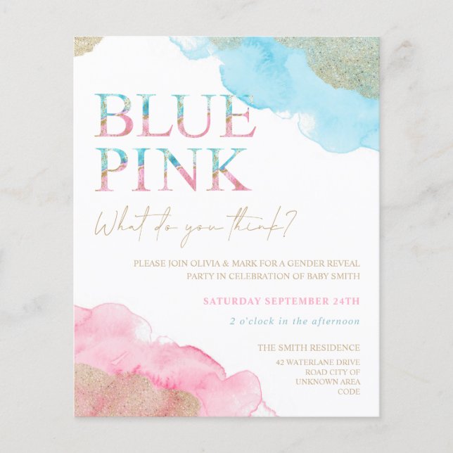 水彩金ゴールドグリッター性発現招待状 (正面)