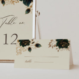 水彩金ゴールドグリーンバラ結婚ズテーブルカード