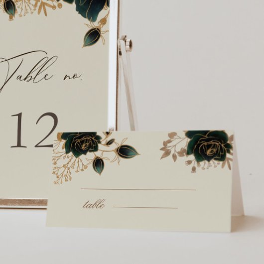 水彩金ゴールドグリーンバラ結婚ズテーブルカード