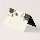 水彩金ゴールドグリーンバラ結婚ズテーブルカード (正面)