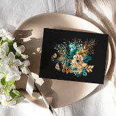 水彩金ゴールドグリーンフローラキンセアニェラ写真 招待状